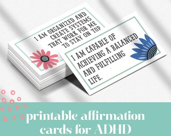 ADHD Affirmation Cards Printable Set | Lunch Box Notes | I Am Affirmations for Growth Mindset & Positive Mental Health (Instant Download)