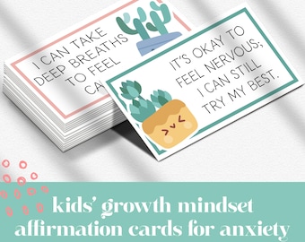 Anxiety Affirmation Cards Printable Set for Kids | Lunch Box Notes | I Am Affirmations for Growth Mindset & Positive Mental Health (PDF)