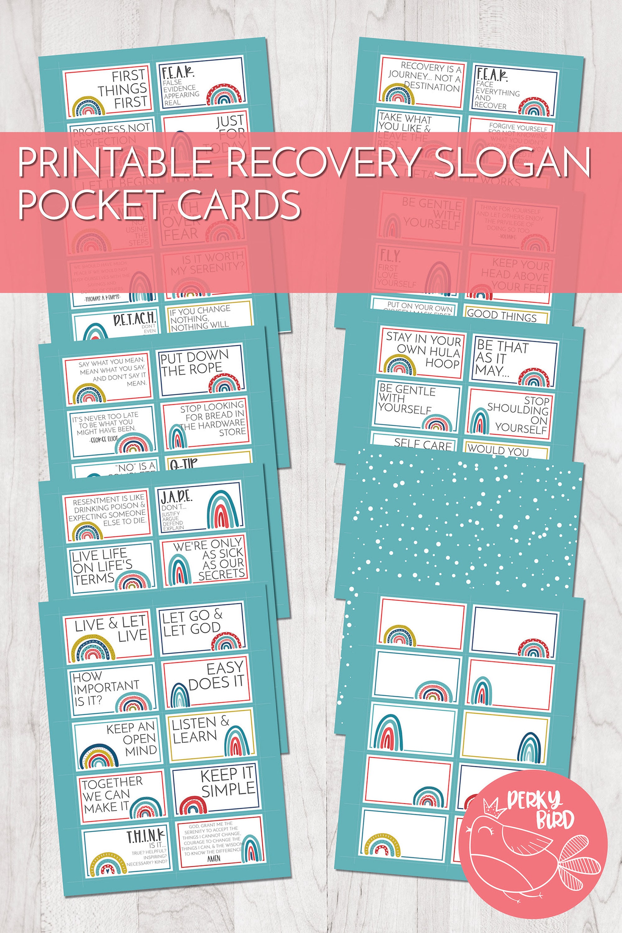 Rainbow Printable Recovery Pocket Cards Alanon Coda and - Etsy