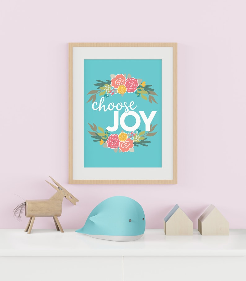 Choose Joy Encouraging, Motivational Teal Printable Growth Mindset Wall Art Printable INSTANT DOWNLOAD image 1