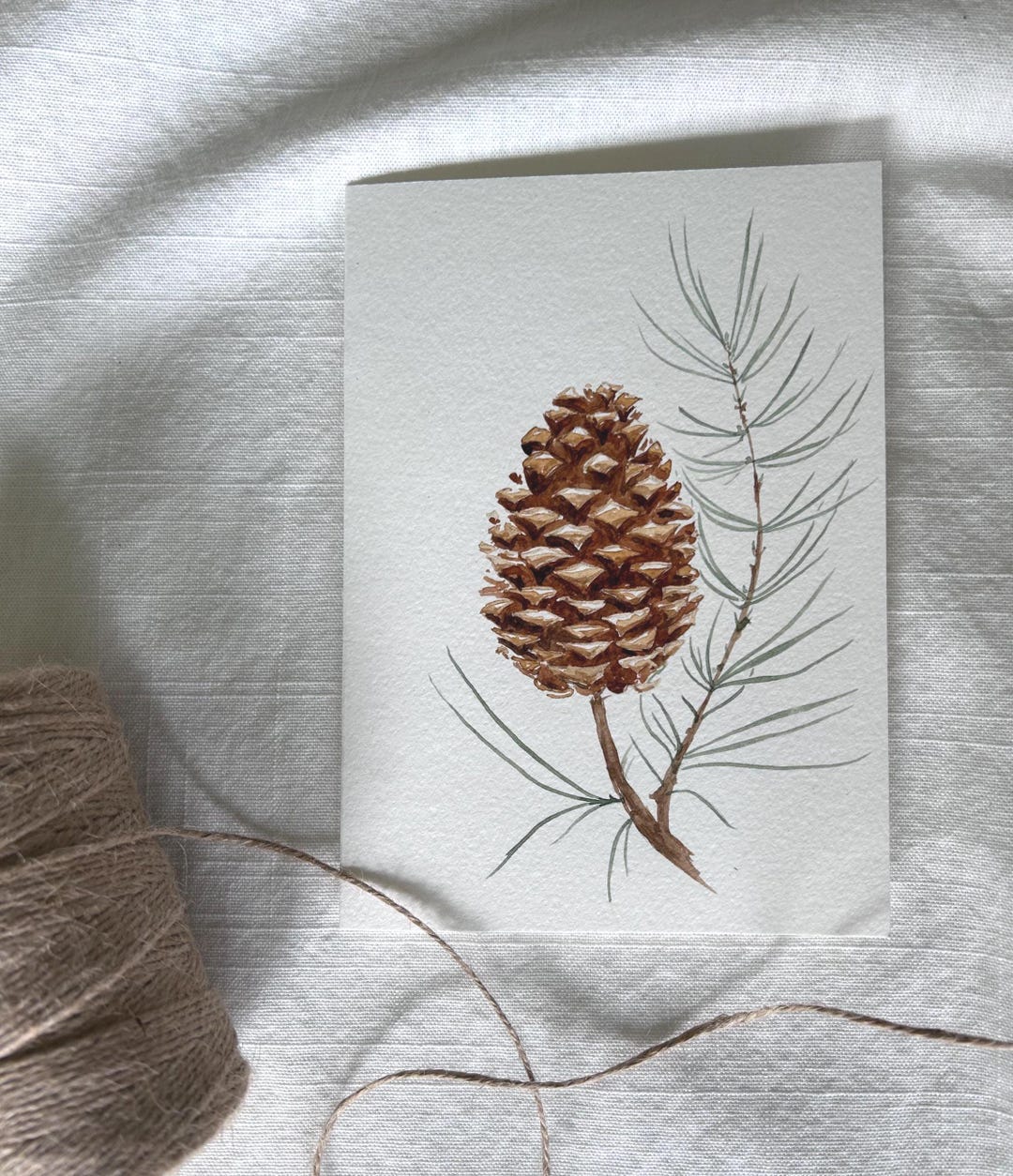 Pine Cone Blank Greeting Card Blank With Envelope | Watercolor Hand ...