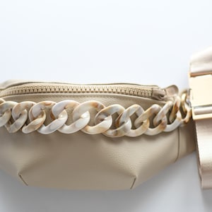 Luxe Beige Crossbody Fanny Pack with Chain detail