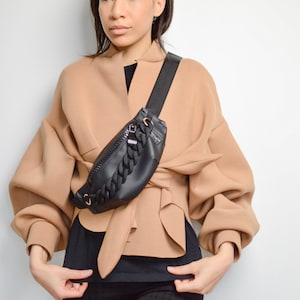 Luxe Semi Matte Fanny Black Pack with Chain detail