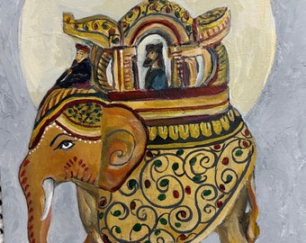 Rajasthani indischer Elefant Malerei/Ethnic Indian Malerei/Exotische indische Kunst/10inchesx8 inches