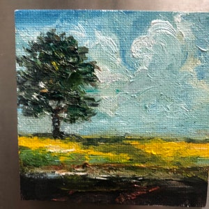 Landscape painting Mini canvas Cute Fridge magnet/ 3”x3”Oil on canvas/with free easel