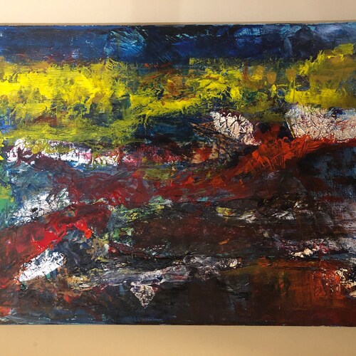 Abstract shops Landscape 16”x20”/Mixed media collage