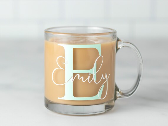 Monogrammed glass coffee sale mugs