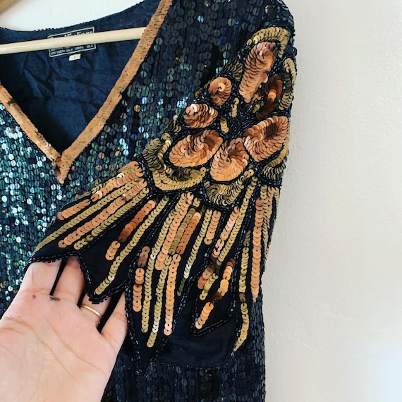 Vintage sequin top with bronze floral detail