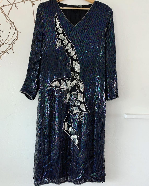 Oil-slick sequin floral dress