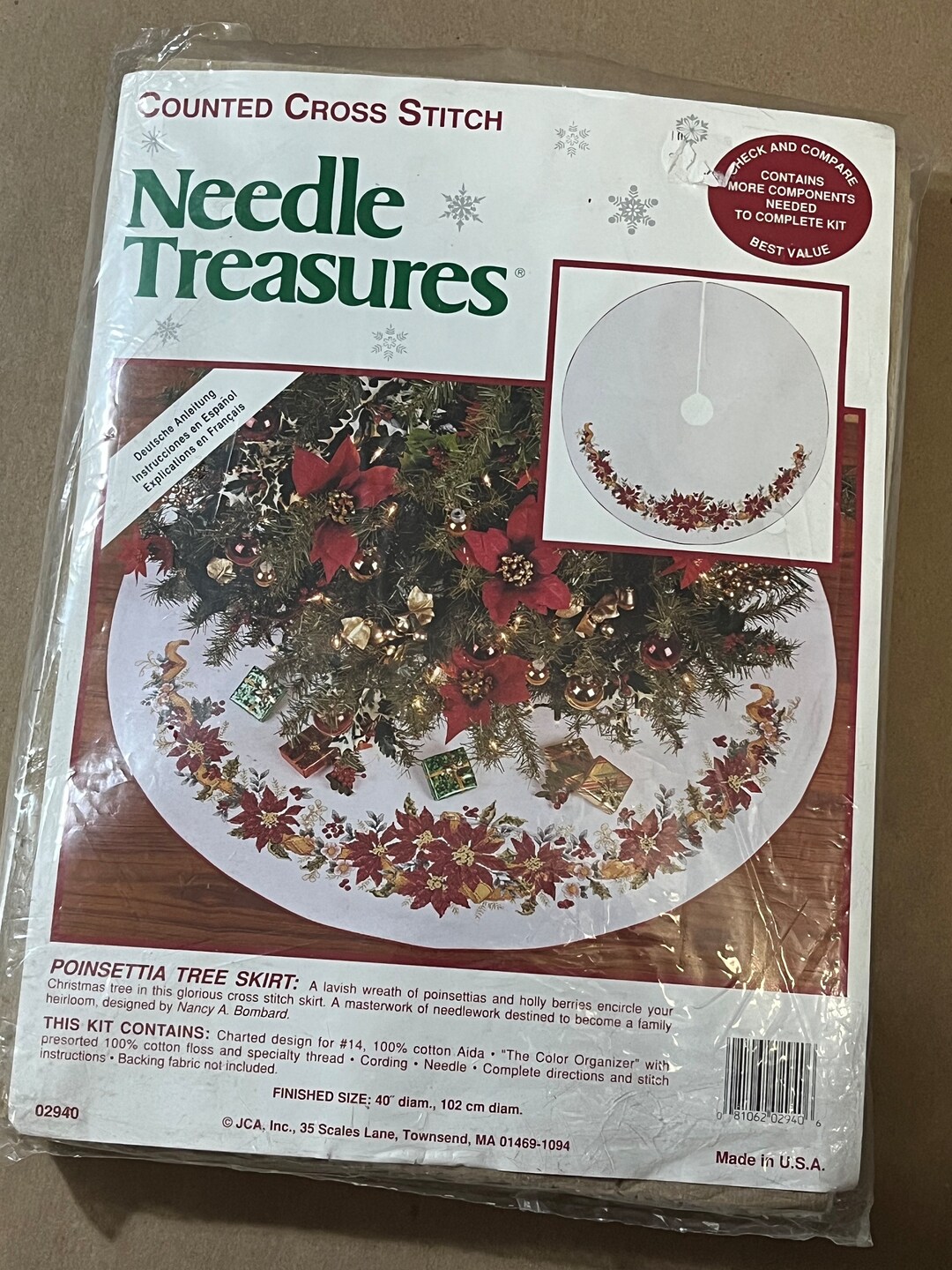 Needle Treasures Poinsettia Tree Skirt Cross Stitch Kit Etsy