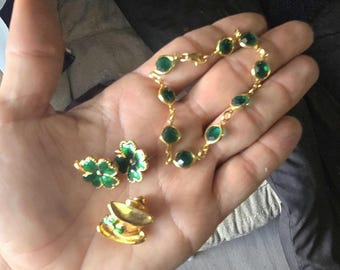 Vintage Avon Top o' the Mornin' Shamrock smyckeset - Halsband, Örhängen, Nål