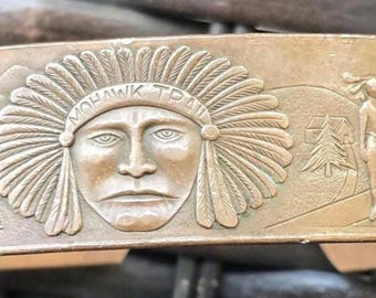 Vintage kopparmanschettarmband "Mohawk Trail" | Etsad armring i naturskönt amerikanskt ursprung | Sydvästra bohemiska uttalandesmycken | Rustik hantverksmässig armring