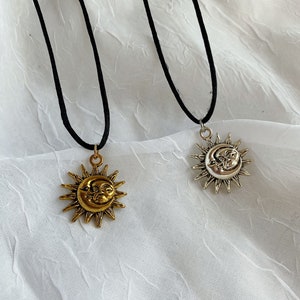Sun Beam Necklace | Corded Necklace | Sun and Moon | Celestial Jewelery | Space Themed | Cottagecore | Fairycore | Crescent Moon | Sun Charm