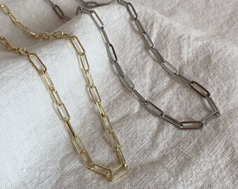Paperclip Chain Necklace | Link Chain | 14k Gold Plated | Stainless Steel