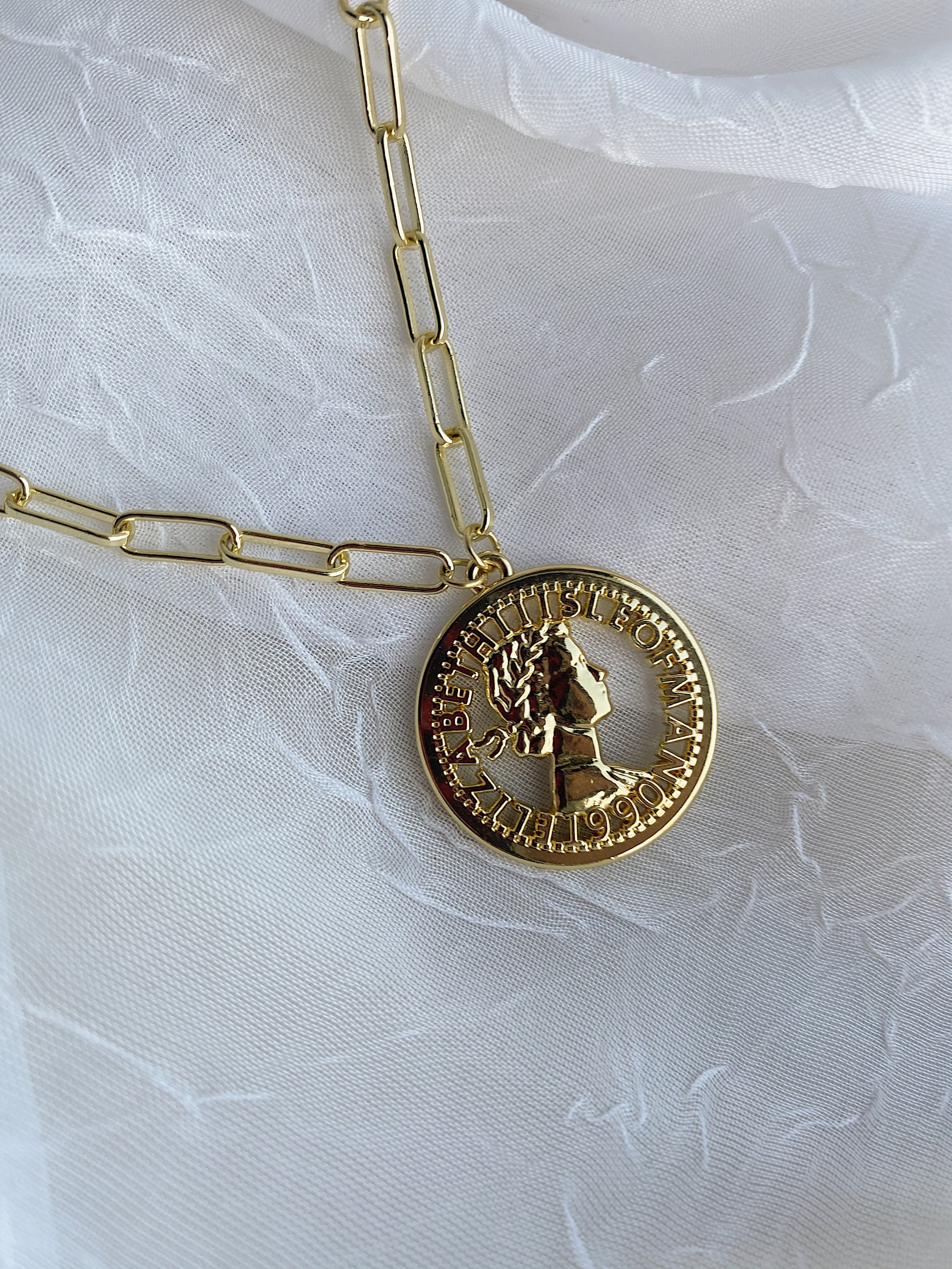 Gold Coin Medallion Necklace | Paperclip Chain | Rectangle Chain | Layering Necklace | Gifts for Her