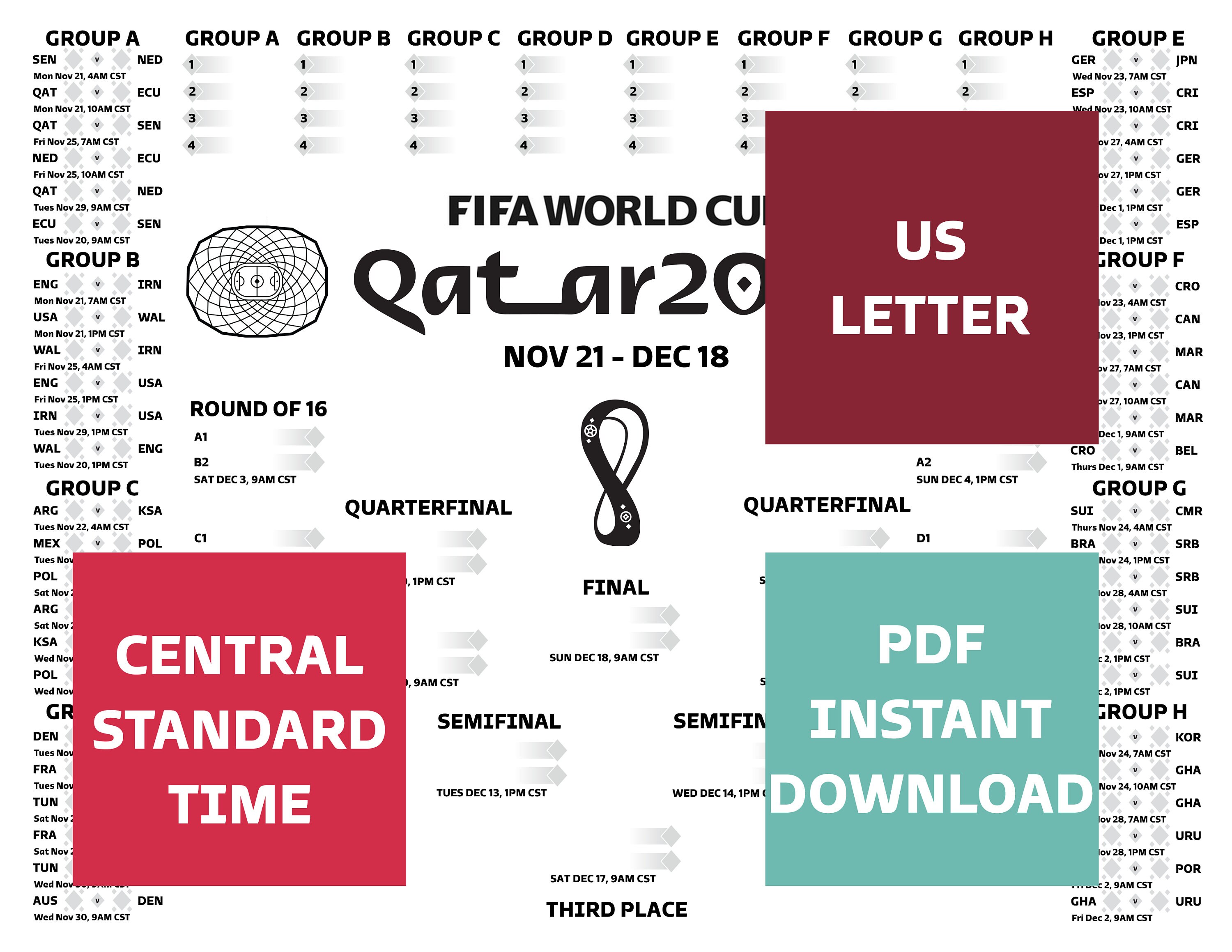 World Cup Qatar 2022 Wall Chart Printable World Cup Poster Etsy Canada