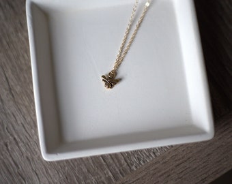 24K Gold Plated Honeybee Necklace | Real Gold Plated Bee Charm 2mm Cable Chain 16in. Necklace