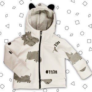 Maglione ippopotamo biologico, felpa con cappuccio pasquale con orecchie, Felpa divertente per bambini, Outfit neonato, Abbigliamento sostenibile per bambini, Camicia unisex