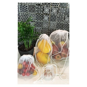 Set of 4 Reusable Eco Mesh Produce Bag sizes: XS, S, M, L,Produce bags for Grocery and Storage,Farmer&#39;s market Bag,Sustainable Eco Bag