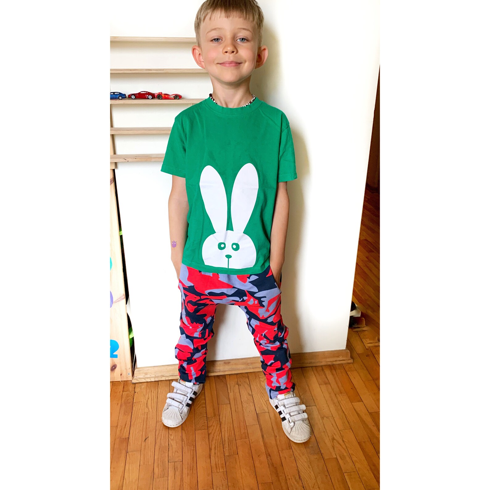 Red Boy Pants, Kids Elastic Waistband Pants, Unisex Cotton Harem Pants