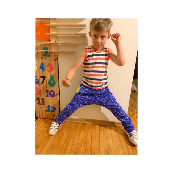 Drop crotch toddler pants / Blue Baggy pants / Junge Haremshose / pantalon sarouel garçon