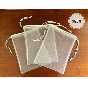 Set of 3 Reusable Eco Mesh Produce Bag size M,Produce bags for Grocery and Storage,Farmer&#39;s market Bag,Sustainable Eco Bag