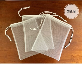 Set of 3 Reusable Eco Mesh Produce Bag size M,Produce bags for Grocery and Storage,Farmer's market Bag,Sustainable Eco Bag