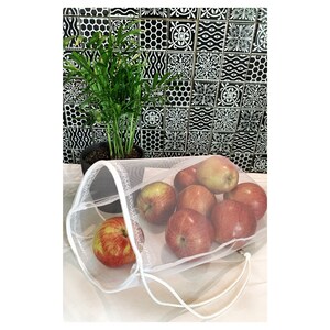 Set of 3 Reusable Eco Mesh Produce Bag size L,Produce bags for Grocery and Storage,Farmer&#39;s market Bag,Sustainable Eco Bag