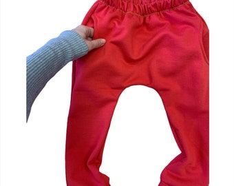 Red Boy pants, Kids Elastic waistband pants, Unisex Cotton harem pants, Trousers for boys and girls