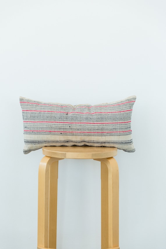 Hmong Hill Tribe Textile / Lumbar Throw pillow / Stripe pillow / Vintage Hmong Pillow