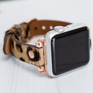 Furry Leopard Print Leather Apple Watch Band 38 40 41 42 44 45 49mm, Women iWatch Band Jewelry Rivet, Series Ultra 2, 9 8 7 6 5 4 3 2 1 & SE