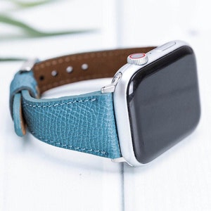 Correa Apple Watch de cuero azul océano 38 40 41 42 44 45 49 mm, correa delgada para iWatch para mujer, regalo de pulsera, Serie Ultra 2, 9 8 7 6 5 4 3 2 1 & SE imagen 1