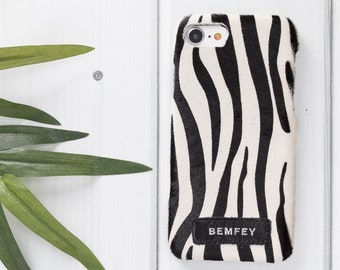 Personalized Gift For Her Birthday Furry Zebra Apple iPhone 8 Plus iPhone 7 Plus Leather Case FREE Engraving Animal Print /& Pattern Cover