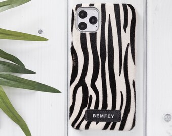 Personalized Gift For Her Birthday Furry Zebra Apple iPhone 8 Plus iPhone 7 Plus Leather Case FREE Engraving Animal Print /& Pattern Cover