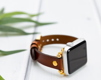 Bracelet Apple Watch en cuir marron 38 40 41 42 44 45 49mm, bracelets Slim İwatch, bracelet fin Beady femme, série Ultra 2, 9 8 7 6 5 4 3 2 1 & SE