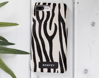 Personalized Gift For Her Birthday Furry Zebra Apple iPhone 8 Plus iPhone 7 Plus Leather Case FREE Engraving Animal Print /& Pattern Cover