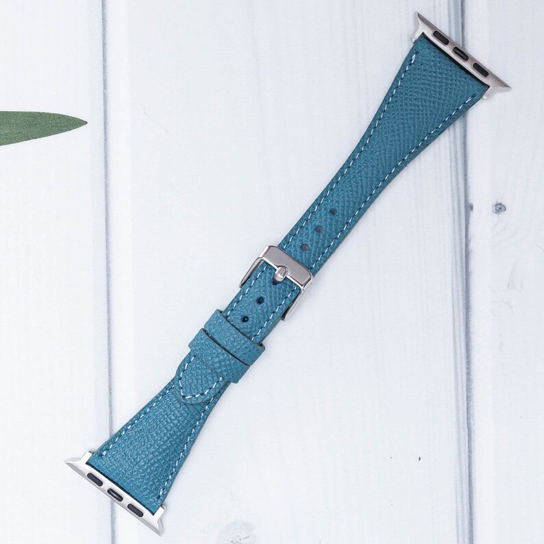 Correa Apple Watch de cuero azul océano 38 40 41 42 44 45 49 mm, correa delgada para iWatch para mujer, regalo de pulsera, Serie Ultra 2, 9 8 7 6 5 4 3 2 1 & SE imagen 6