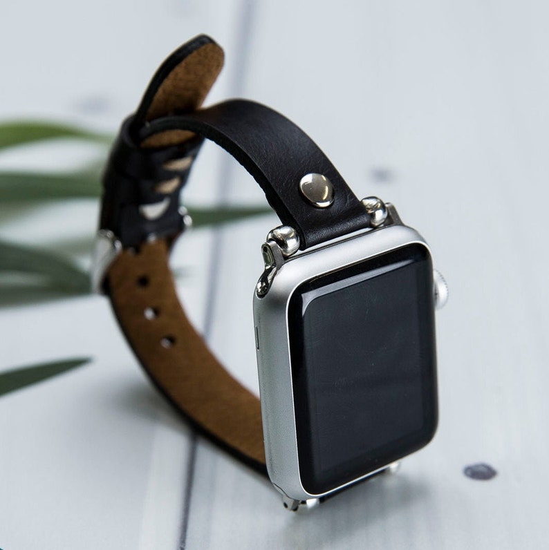 Black Leather Apple Watch Band 38mm 40mm 42mm 44mm Handmade Etsy