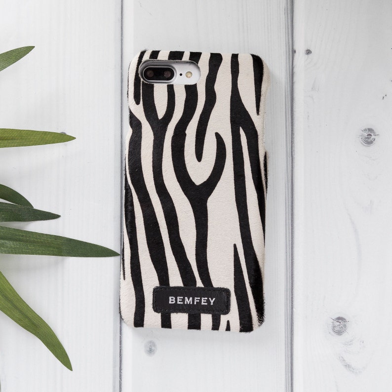 Personalized Gift For Her Birthday Furry Zebra Apple iPhone 8 Plus iPhone 7 Plus Leather Case FREE Engraving Animal Print /& Pattern Cover