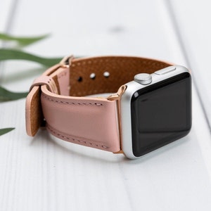 Pink Leather Apple Watch Band 38 40 41 42 44 45 49mm, Handmade iWatch Jewelry For Women, Gift Her, Series Ultra 2, 9 8 7 6 5 4 3 2 1 & SE