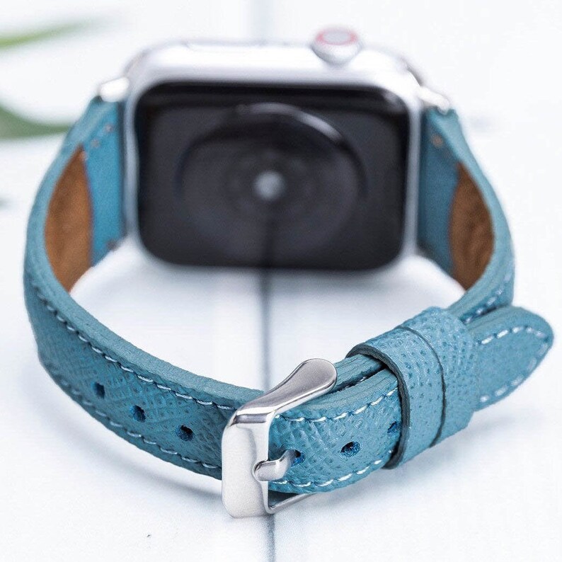 Correa Apple Watch de cuero azul océano 38 40 41 42 44 45 49 mm, correa delgada para iWatch para mujer, regalo de pulsera, Serie Ultra 2, 9 8 7 6 5 4 3 2 1 & SE imagen 7