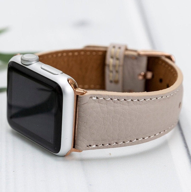 Beige Leather Apple Watch Band 38 40 41 42 44 45mm, Handmade iWatch XS Small Straps For Women, Series Ultra 8 7 6 5 4 3 2, Mothers day Gift 