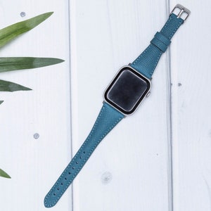 Correa Apple Watch de cuero azul océano 38 40 41 42 44 45 49 mm, correa delgada para iWatch para mujer, regalo de pulsera, Serie Ultra 2, 9 8 7 6 5 4 3 2 1 & SE imagen 5