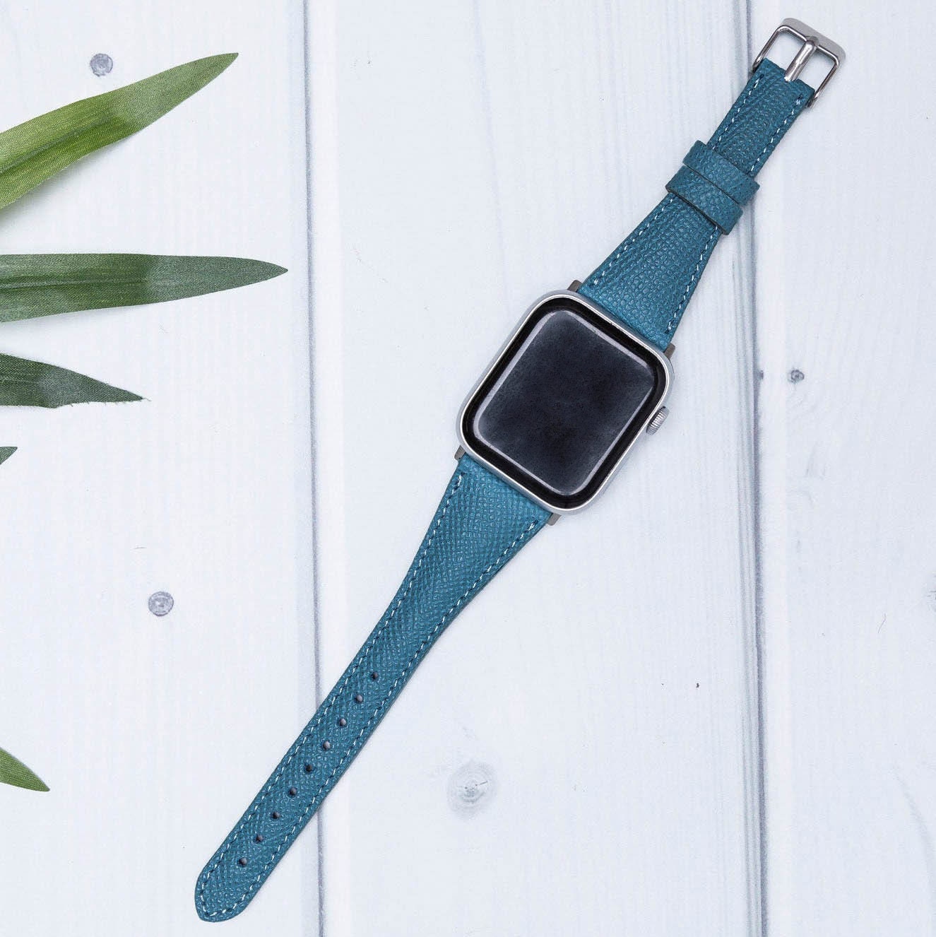 Ocean Blue Leather Apple Watch Band 38mm 40mm 42mm 44mm Etsy