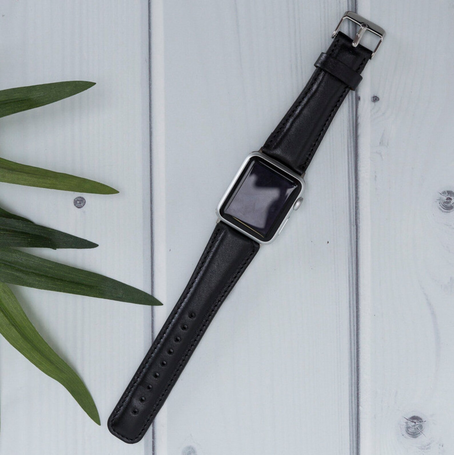 Black Leather Apple Watch Band 38mm 40mm 42mm 44mm Handmade | Etsy