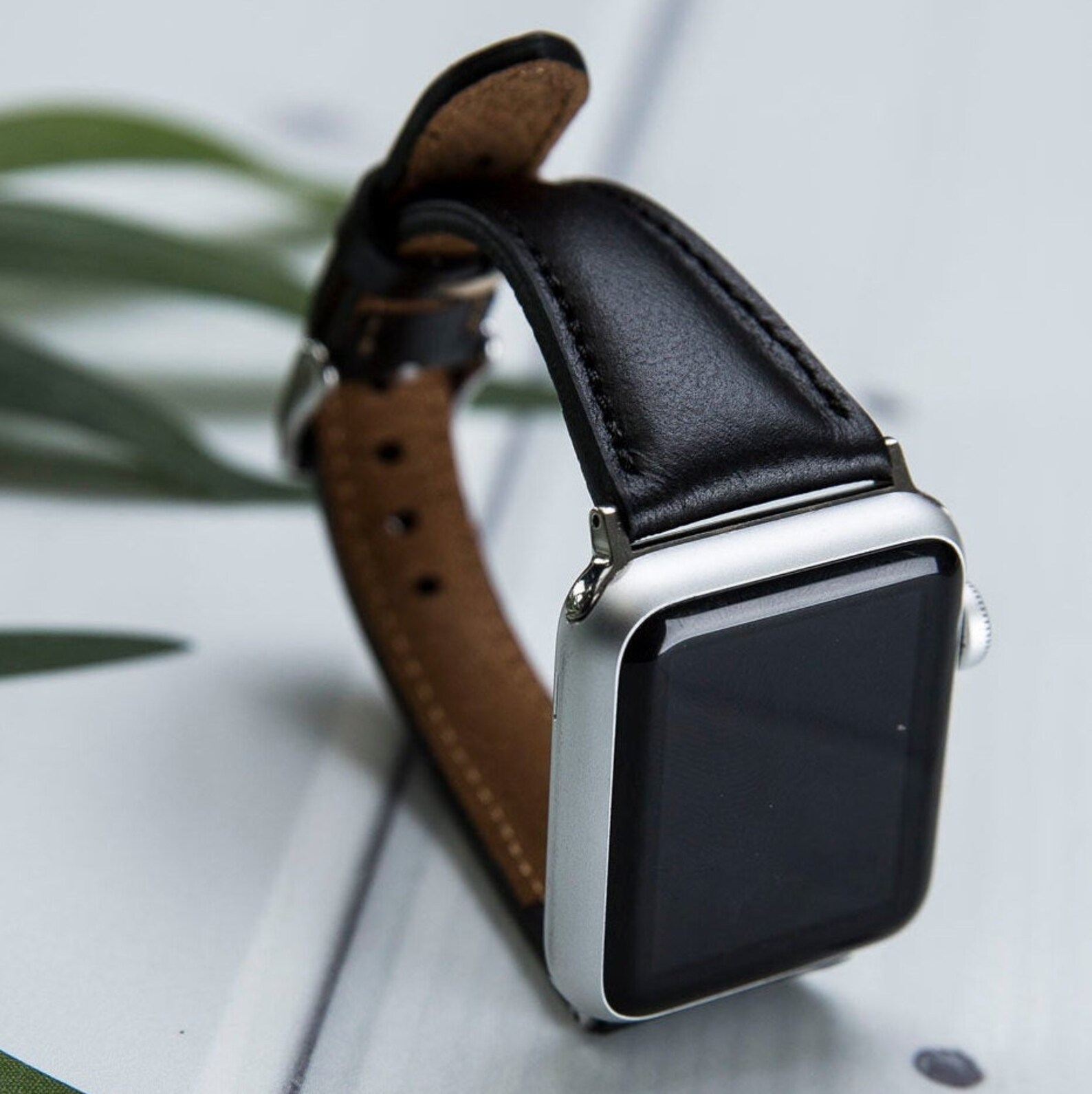 Black Leather Apple Watch Band 38mm 40mm 42mm 44mm Handmade Etsy
