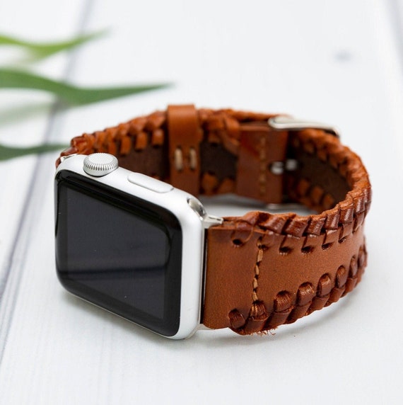 Brown Braided Leather Apple Watch Band 38 40 41 42 44 45 49mm 