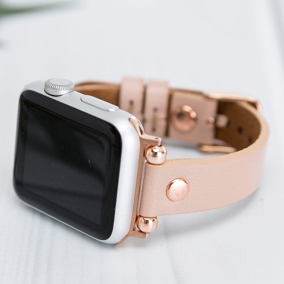 Nude Pink Leather Apple Watch Band 38 40 41 42 44 45 49mm Iwatch