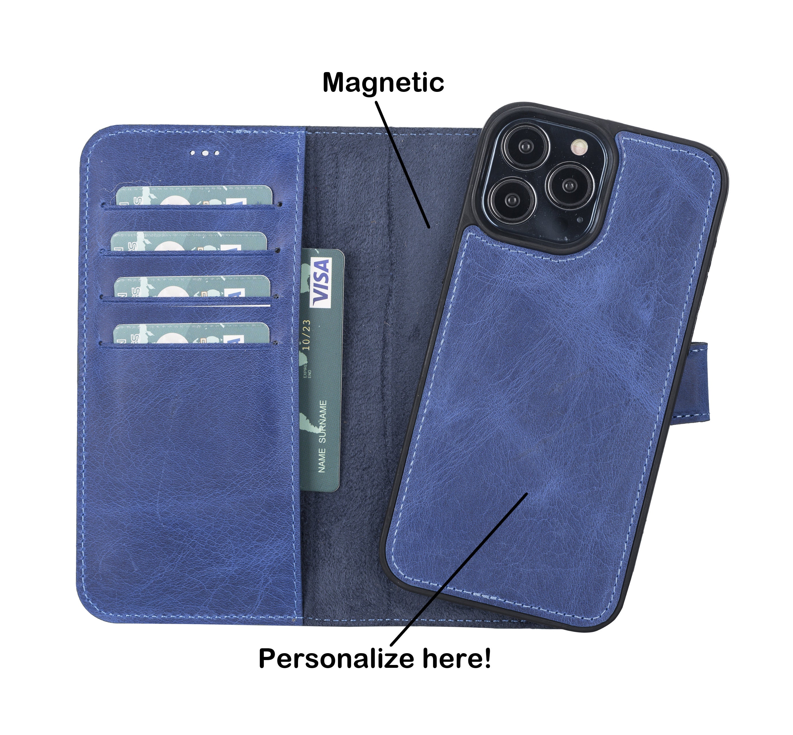 Funda Tipo Cartera Para iPhone 15 Pro Max Kickstand Lujo Cuero Azul ENVIO  GRATIS