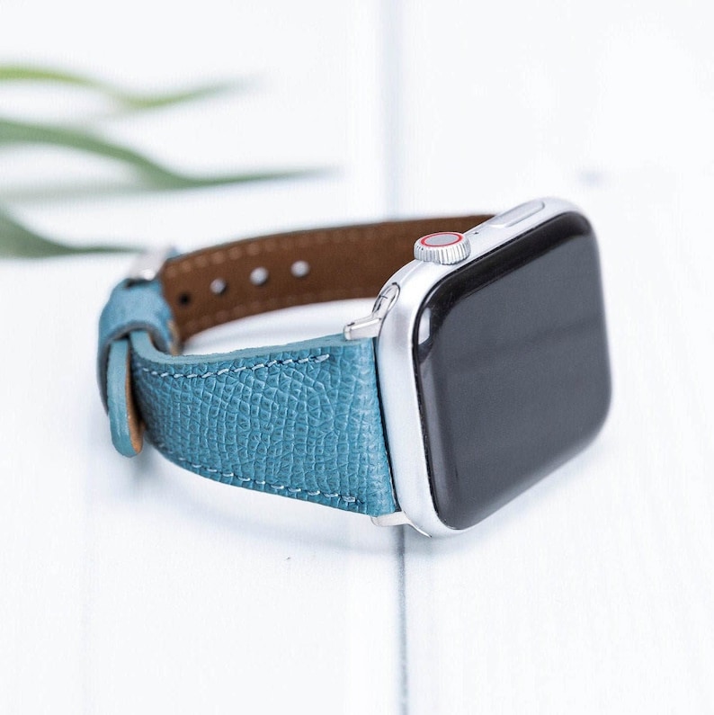 Correa Apple Watch de cuero azul océano 38 40 41 42 44 45 49 mm, correa delgada para iWatch para mujer, regalo de pulsera, Serie Ultra 2, 9 8 7 6 5 4 3 2 1 & SE imagen 1